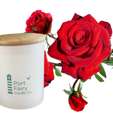 Load image into Gallery viewer, Australian made soy candles. The aroma of fresh cut roses with base notes of white musk and amber.
